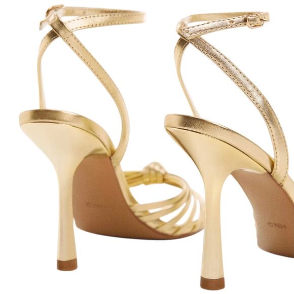Mango Women's Strappy High Heel Ankle Strap Sandals Gold Size 6 1/2 - Picture 3 of 4